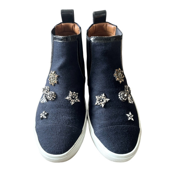 Jimmy Choo 7 Della Rhinestone Crystal Hightop Sneakers Pull On Shoes Gray 37 - Picture 4 of 11